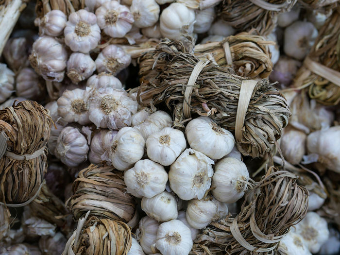 Close-up of garlic for sale in market