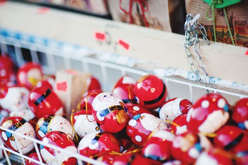 High angle view of christmas ornament at market stall