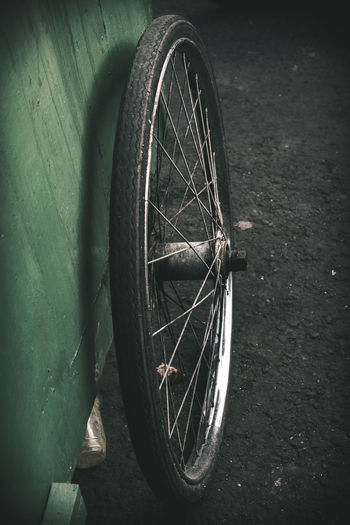 High angle view of old bicycle on street