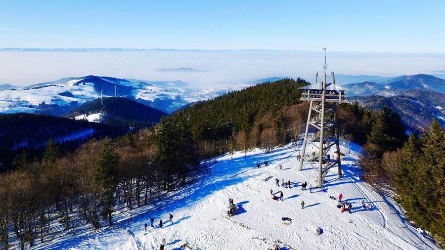 Tower on snow covered field