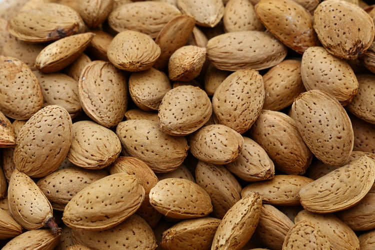 Full frame shot of almonds for sale in market
