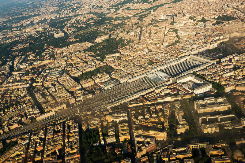 High angle view of townscape and buildings in city