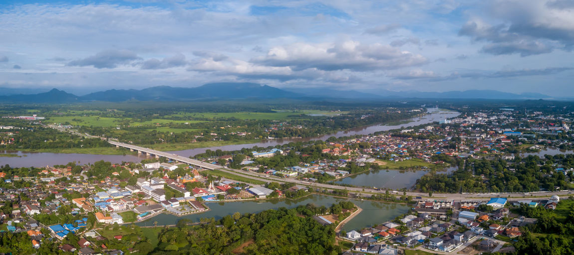 High angle view of townscape against sky