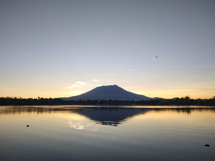 Scenic view of lake against sky during sunset