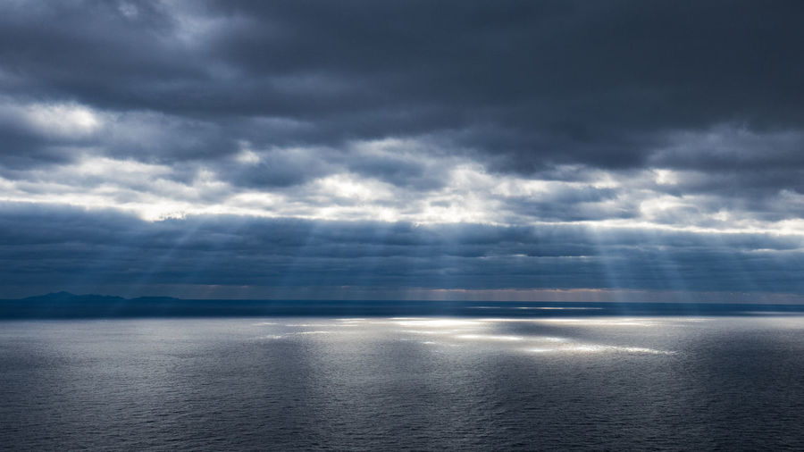 Scenic view of atlantic ocean against cloudy sky