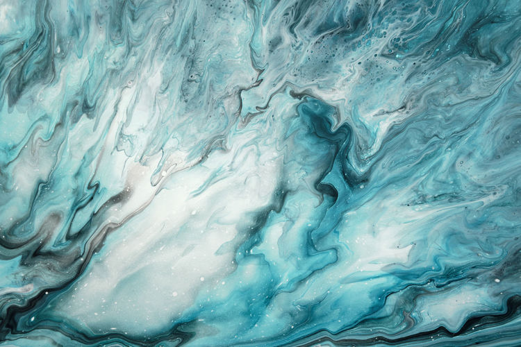 Fluid art. liquid transparent white and blue abstract paint drips and wave. marble effect background