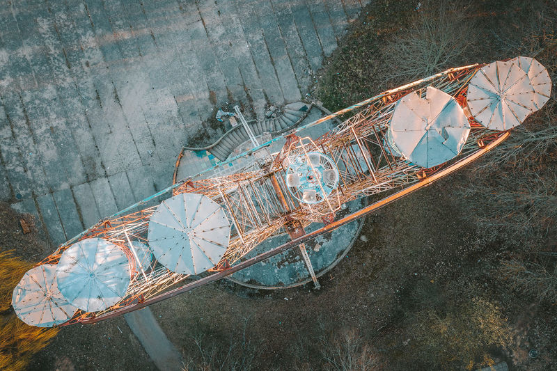 High angle view of abandoned ferris wheel