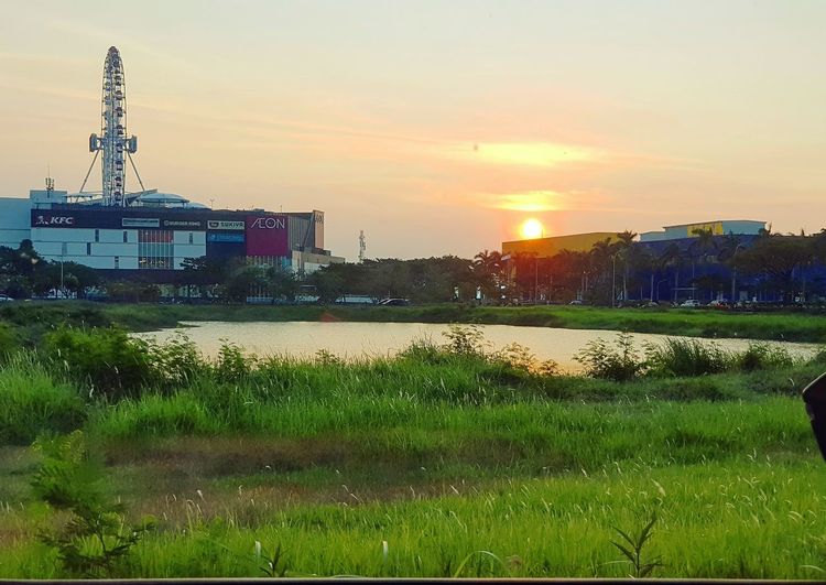 Scenic view of field against sky during sunset
