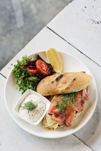 High angle view of food in plate