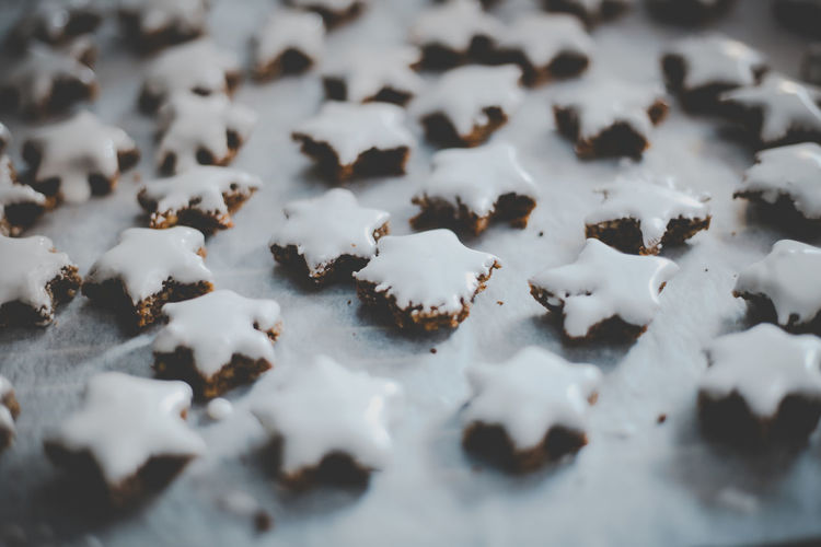 Close-up of cookies in baking sheet