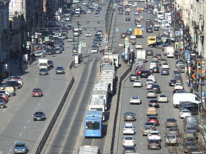 High angle view of traffic on city street