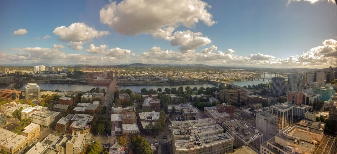 High angle view of townscape against sky