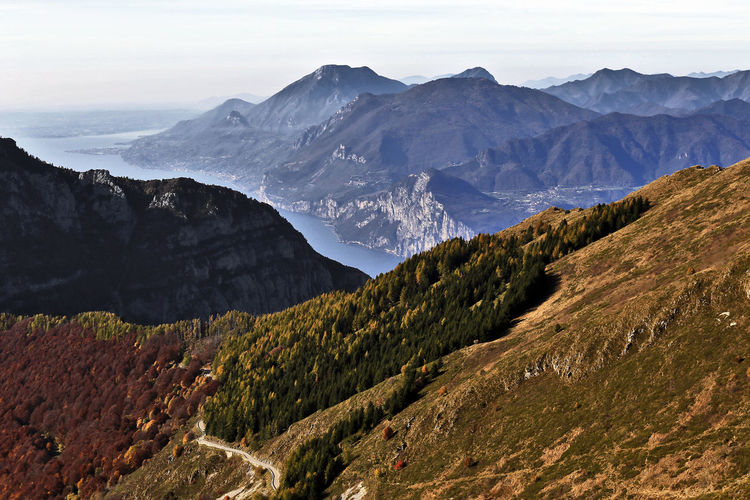 Panoramic view from nago baldo mountains on garda lake, italy, trento