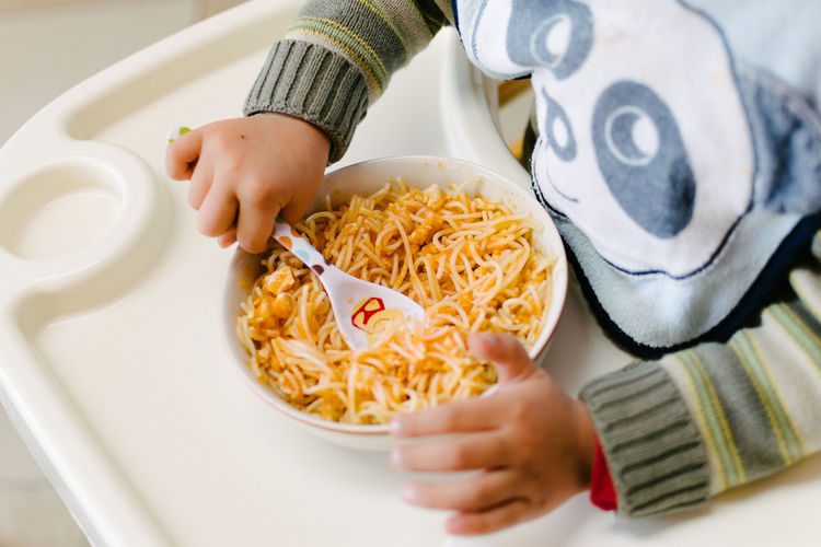 Close-up of hands of a child eating