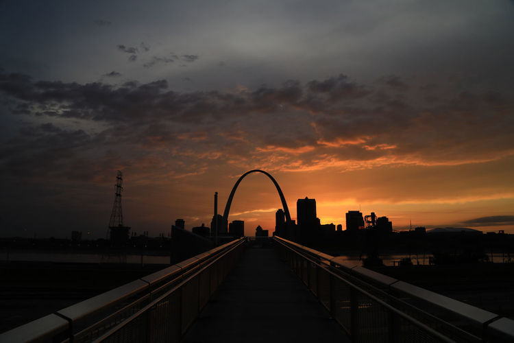 Silhouette of bridge at sunset