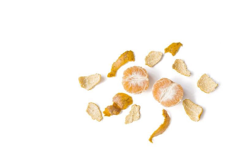 High angle view of food against white background