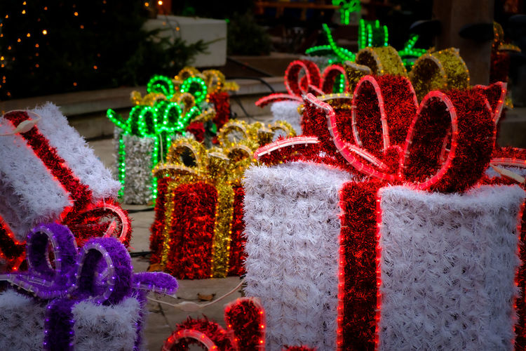 Close-up of illuminated christmas tree