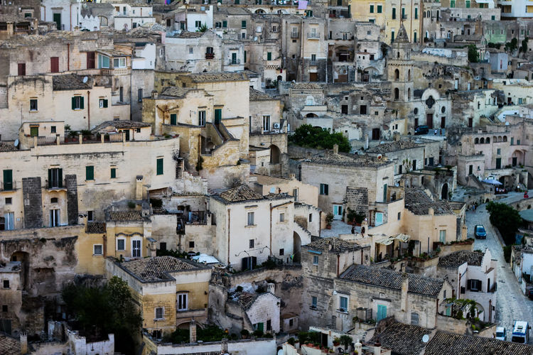 High angle view of buildings in city