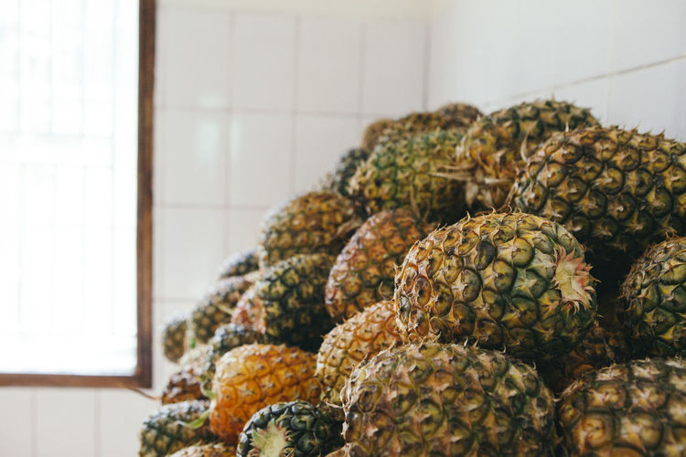Close-up of pineapples