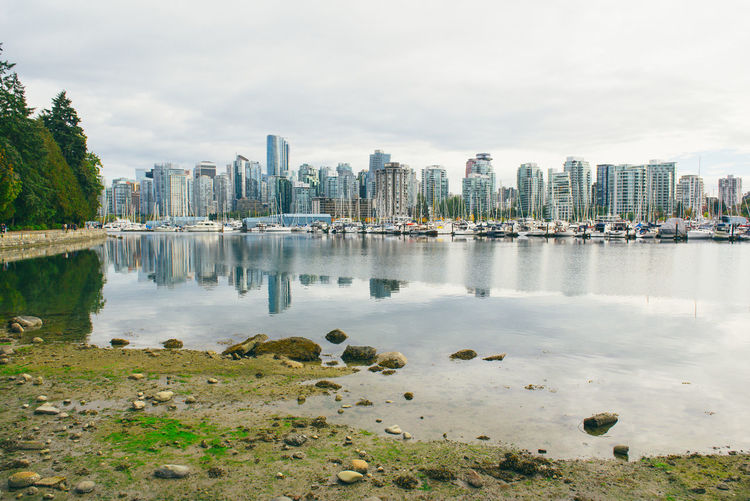 Scenic view of river and buildings against sky