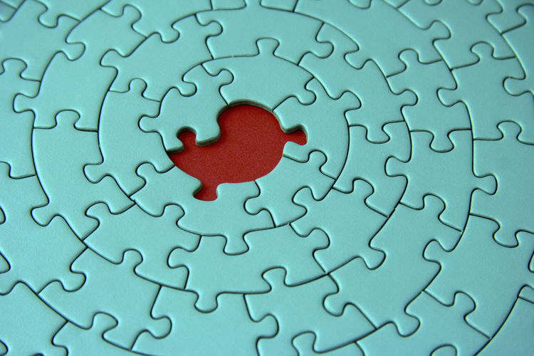 High angle view of jigsaw puzzle