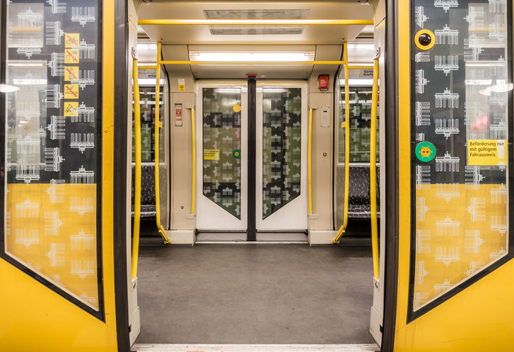 Open doors of subway train