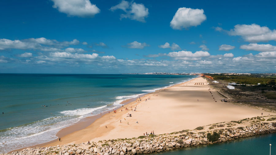 Aerial beach view of vilamoura and praia de falesia, algarve, portugal