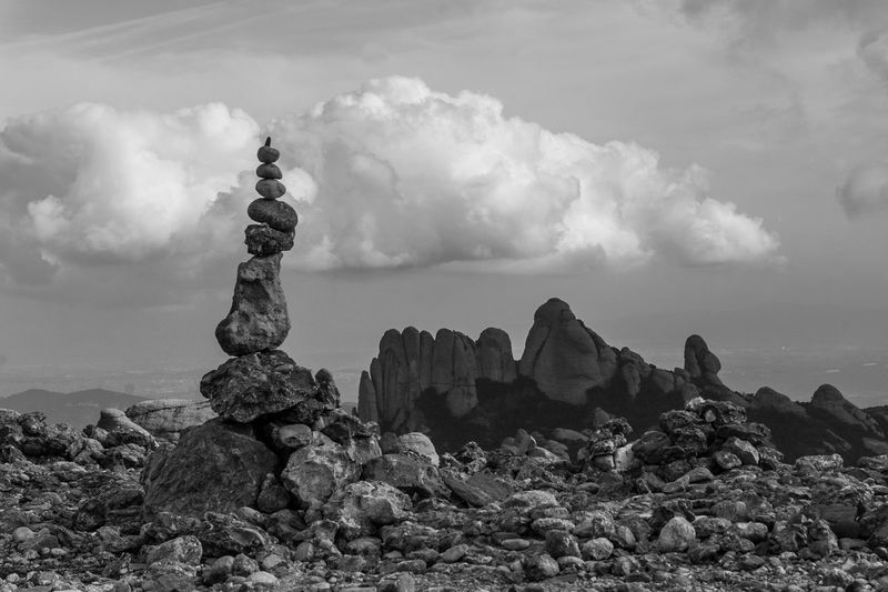 Stack of rocks against sky