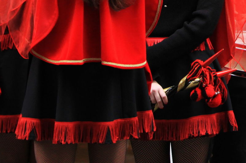 Midsection of females in costume