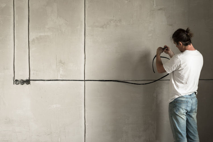 Renovation apartment. electrical wiring. empty walls, repairs house with their own hands. 