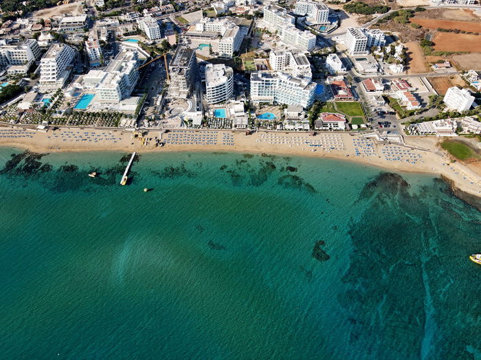 Aerial view of beach in city