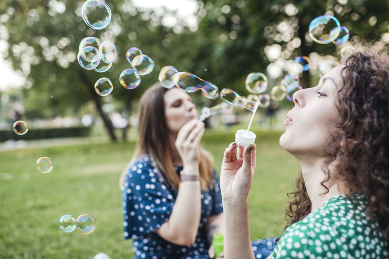 Young woman in bubbles