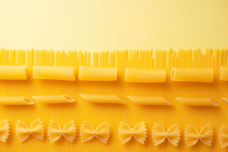 Close-up of yellow birthday cake against wall