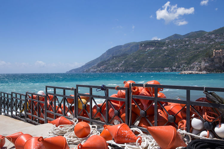Scenic view of sea against blue sky