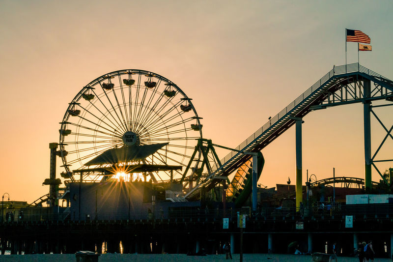 Ferris wheel against sky at sunset