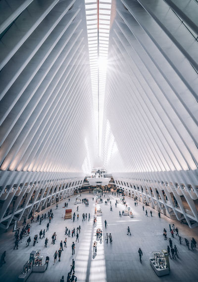 High angle view of people in modern building