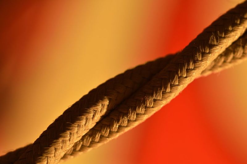 Close-up of twisted ropes during sunset