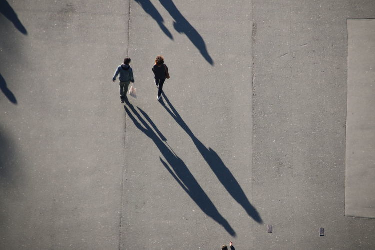 High angle view of people walking 