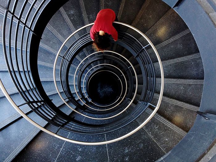 High angle view of spiral stairs