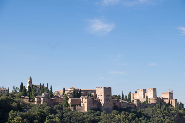 Alhambra with blue sky copy space