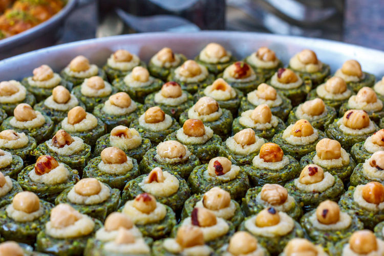 Traditional turkish dessert baklava on a tray