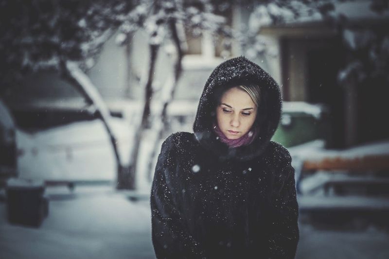 Portrait of a woman in snow