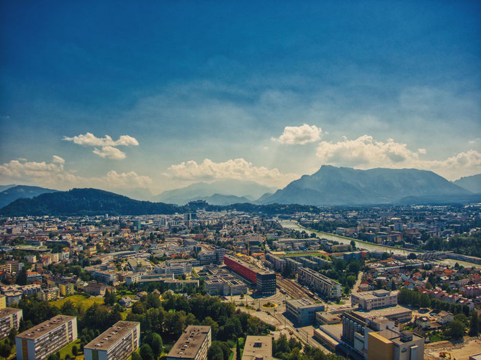 Salzburg aerial view of the mountains on summer time