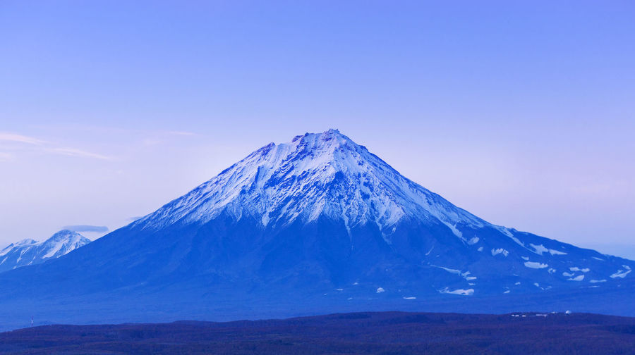 Avachinsky volcano in kamchatka in the evening after sunset