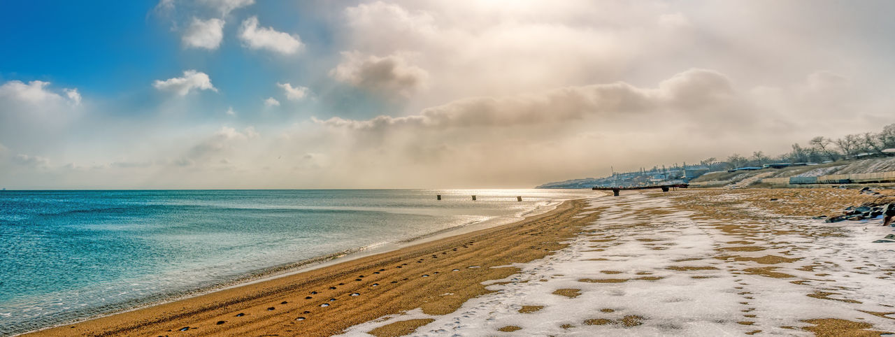 Panoramic view of sea against sky during winter