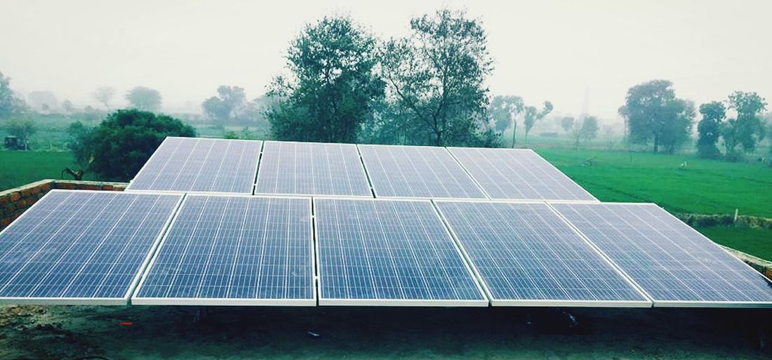 Solar panels on field