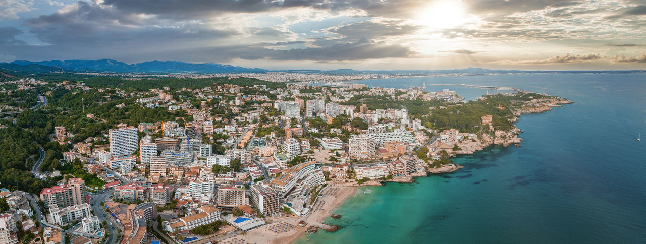 Aerial view on the island mallorca, port and sea, town palma-de-mallorca.