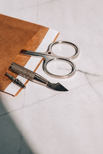 Clean manicure instruments. manicure set in paper heat dry bag for sterilization. sterilization 