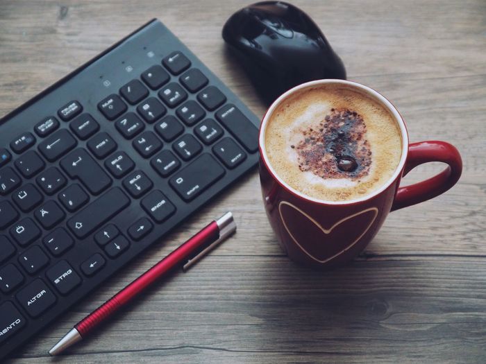 High angle view of coffee on table