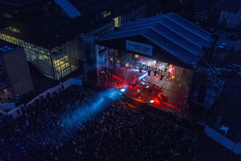 High angle view of people watching concert